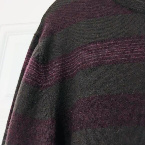 Calvin Klein Women's Sweater Crew Neck Merino Wool Stripe Soft Olive Eggplant L - Picture 5 of 11